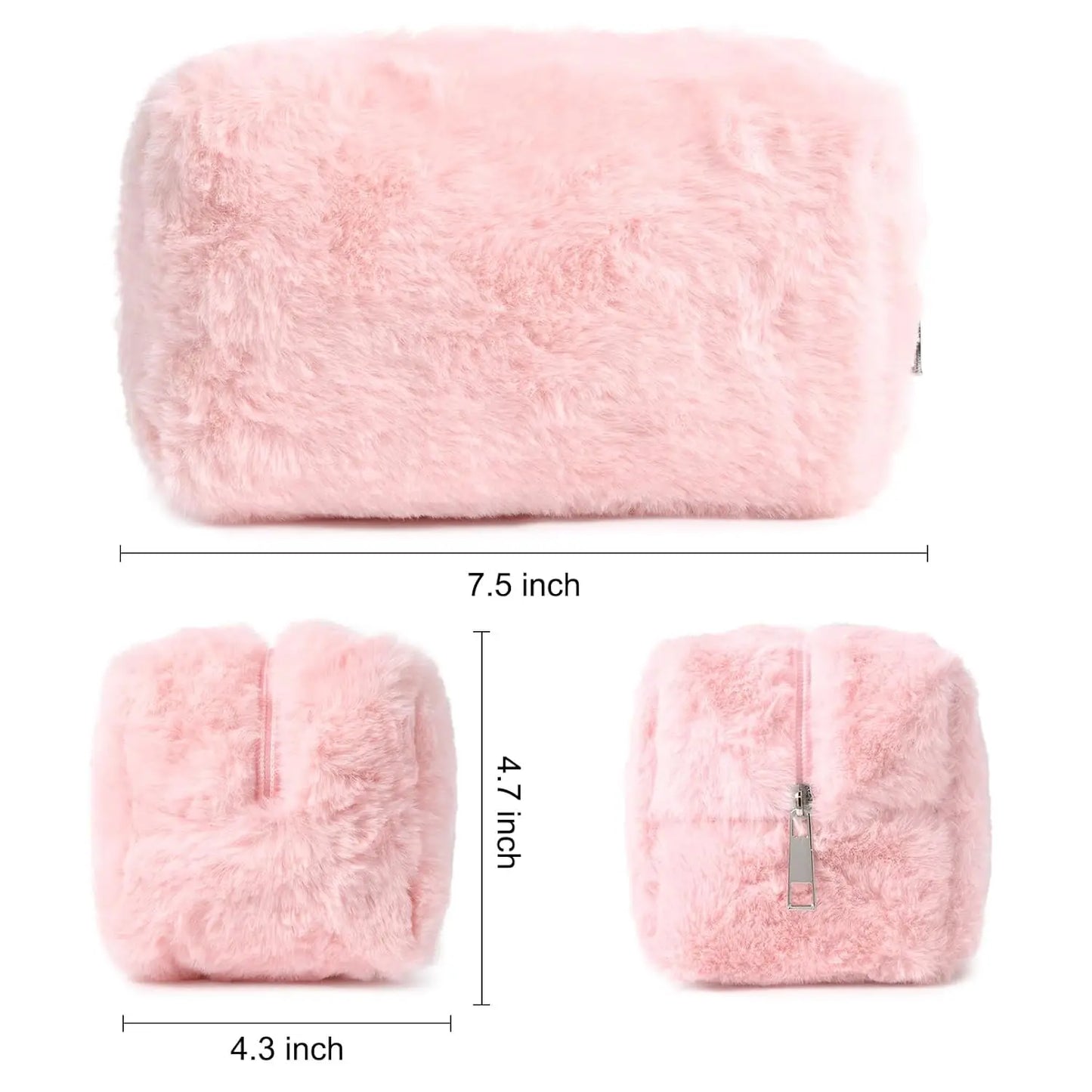 Makeup Bag Cute Cosmetic Bag Plush Pink White Makeup Pouch Travel Toiletry Bag Organizer Puffy Storage Bag for Women